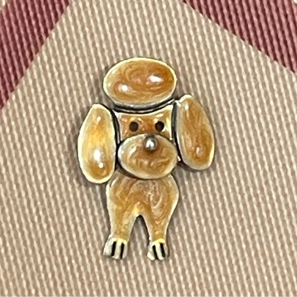 Vintage Pink Enamel Reticulated Sterling Poodle Pendant AJH